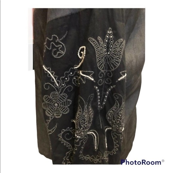 Zara Peasant button down shirt embroidery black Size XSmall Chambray Y2K - Picture 6 of 9